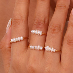 La. Muses Elegant Small Freshwater Pearl Stainless Steel Finger Rings Women Fashion D alternate view