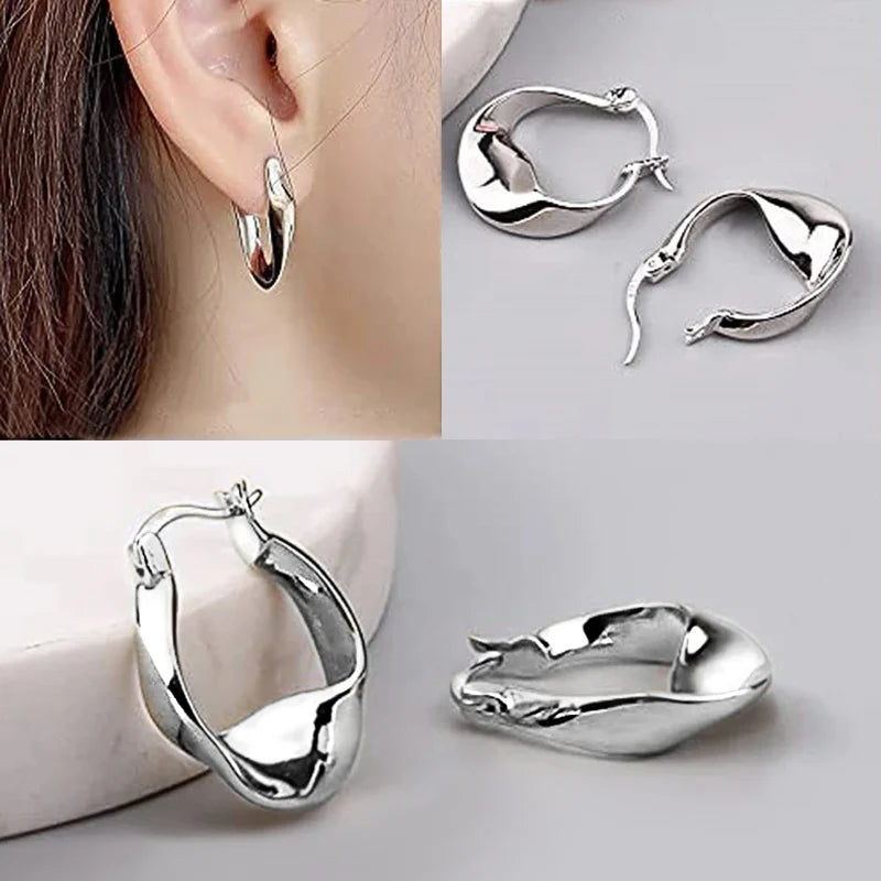 Geometric Metal Hoop Earrings for Women | Trendy Fashion Jewelry Set close-up view