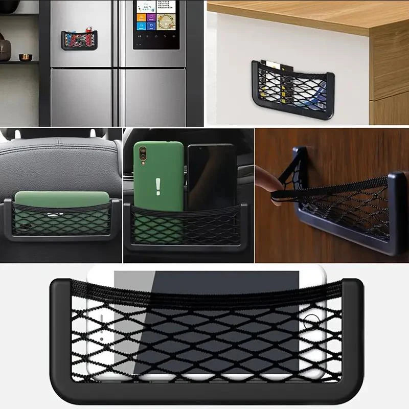 Car Storage Bag Nets Adhesive Auto Seat Door Side Pocket