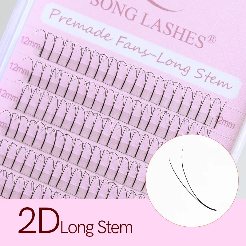 Song Lashes Long Stem Premade Fans | Pure Darker Black Eyelash Extensions close-up view