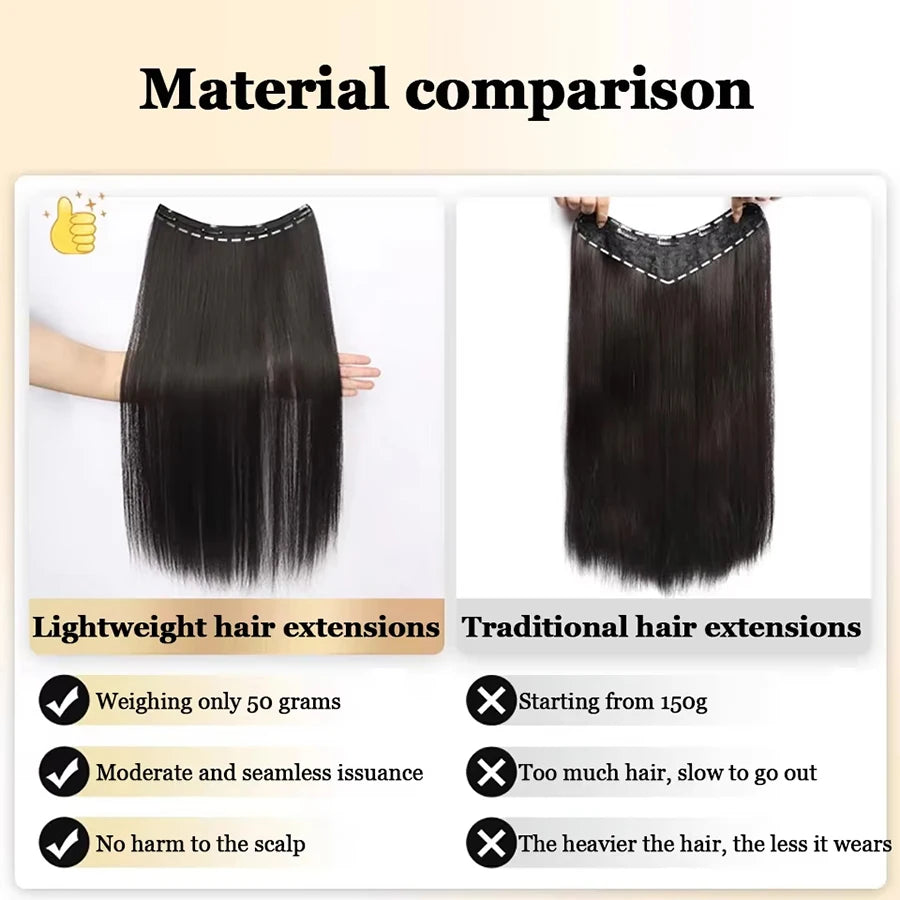 Synthetic Long Straight Clip In Hair Extension | 4 Clips Hidden Hair Piece Wig detail view