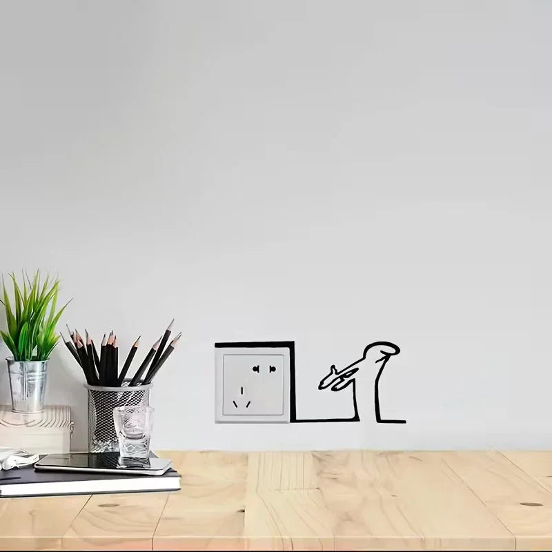 Minimalist La Linea Switch Sticker | Cartoon Power Switch Decal for Home Decor detail view