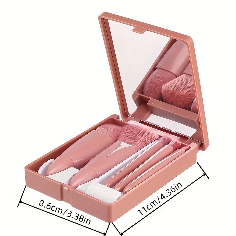 5Pcs Portable Makeup Brush Set With Mirror - Foldable Travel Kit ，Mini Makeup Brush additional angle