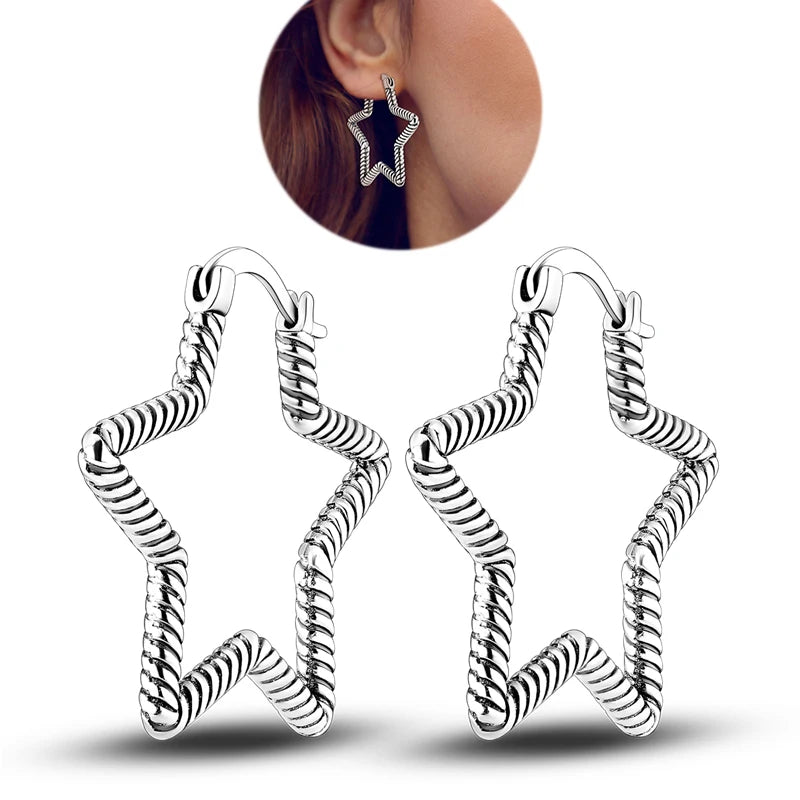 Hot Sale 925 Sterling Silver Heart Earrings Fit Original Charms Hoop Earrings For Women detail view
