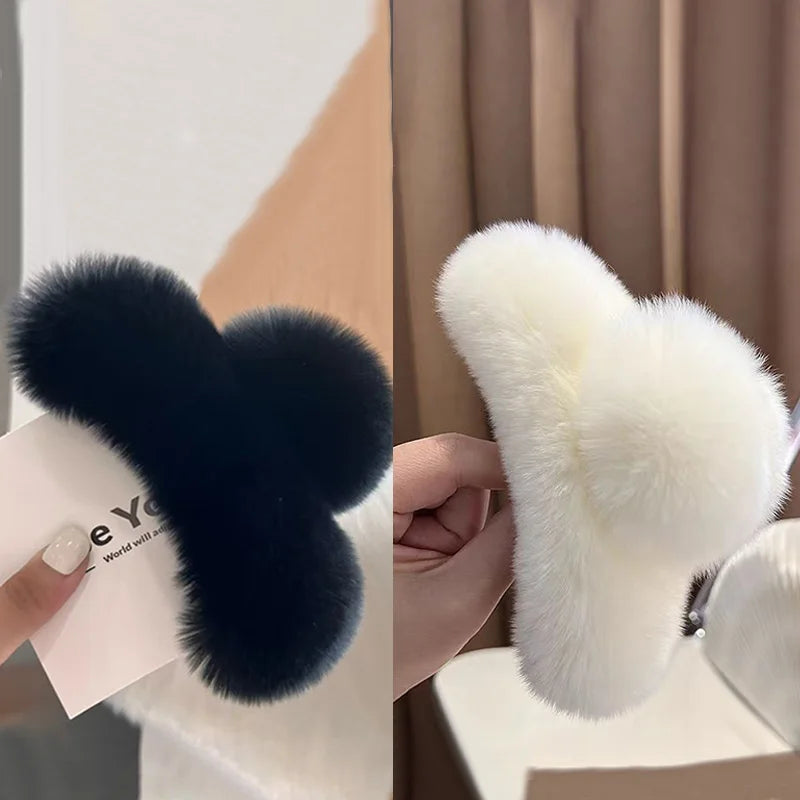 Plush Hair Clip, Cotton, 2 Pcs