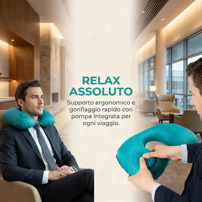 Portable Inflatable U-Shaped Neck Pillow for Travel | Press-Inflatable Neck Support w alternate view