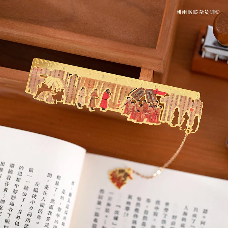 Chaoyu Ancient Style Famous Paintings Metal Bookmark Classical Chinese Style Book Page Clip Ruler Hi