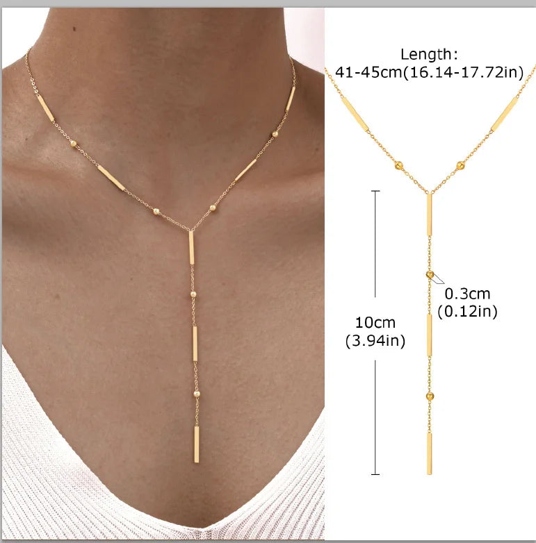 Stainless Steel Lariat Necklace Gold Plated, Dainty Long Necklace Laryered Necklaces lifestyle view