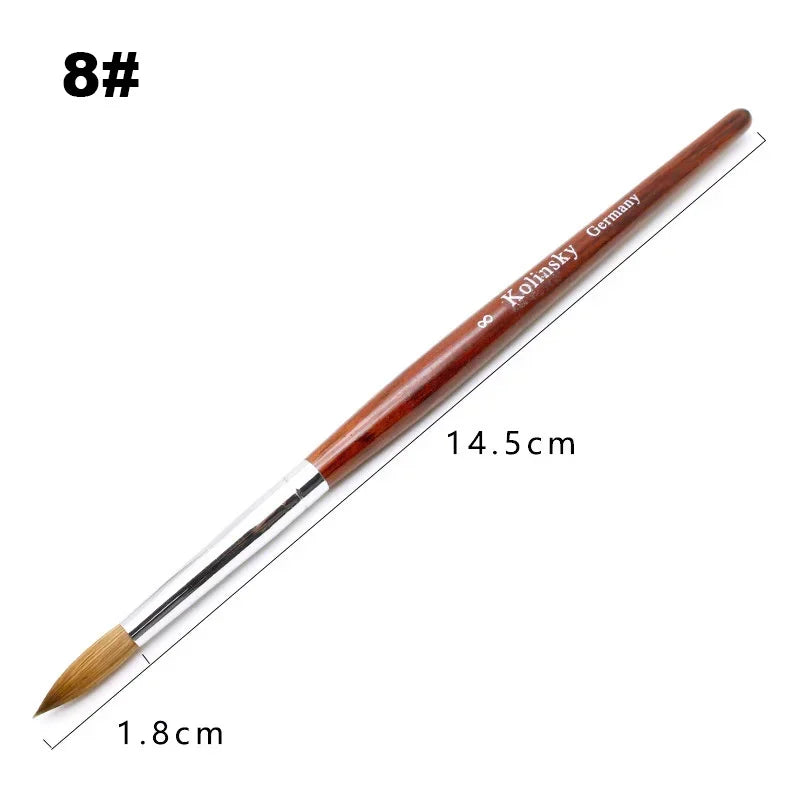 Kolinsky Acrylic Nail Art Brush Wood Handle Nail Art Mink Brush Gel Builder Nail Tools close-up view