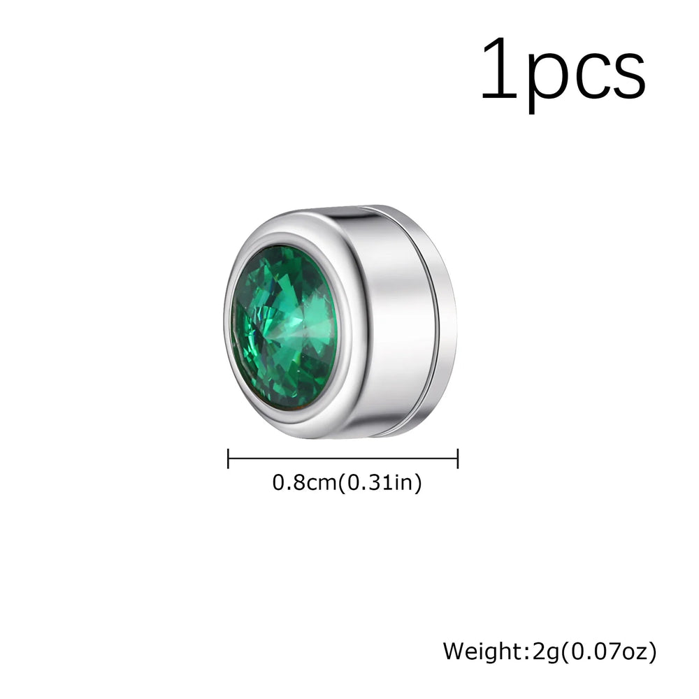 Magnetic Zircon Stud Earrings for Men,8mm Hypoallergenic Stainless Steel Non-Pierced C close-up view