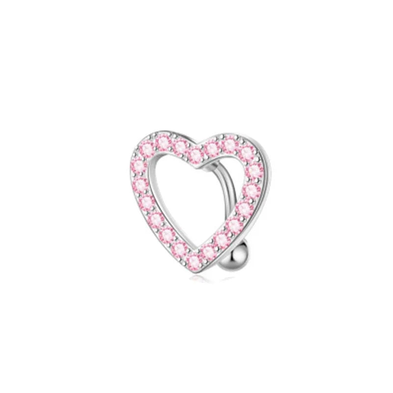 1PCS Pink Crown Belly Button Rings Jewelry Stainless Steel Heart Navel Piercing Bar additional angle