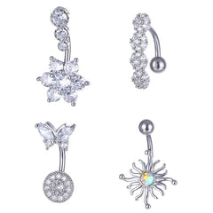 Crystal Belly Button Ring Animal Shape Belly Piercing Stainless Steel Navel Curved Bar close-up view