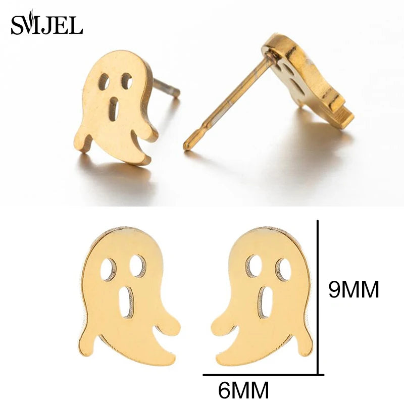 Punk Halloween Earring Black Stainless Steel Ghost Pirate Skull Stud Earrings Women M lifestyle view