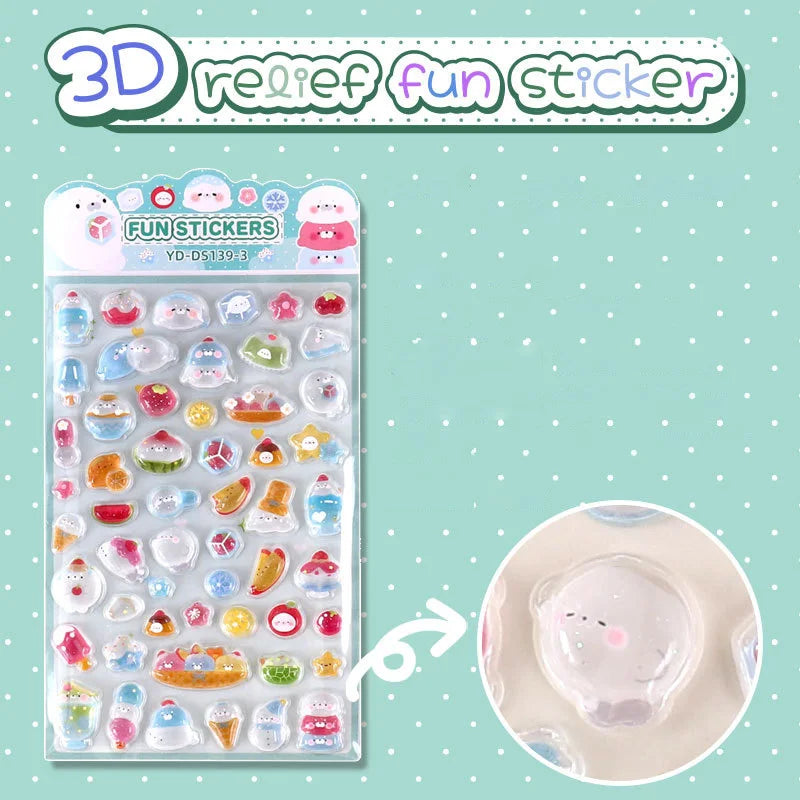 6-Style Japanese 3D Cute Stickers | Crystal Embossed Design for DIY Crafts close-up view