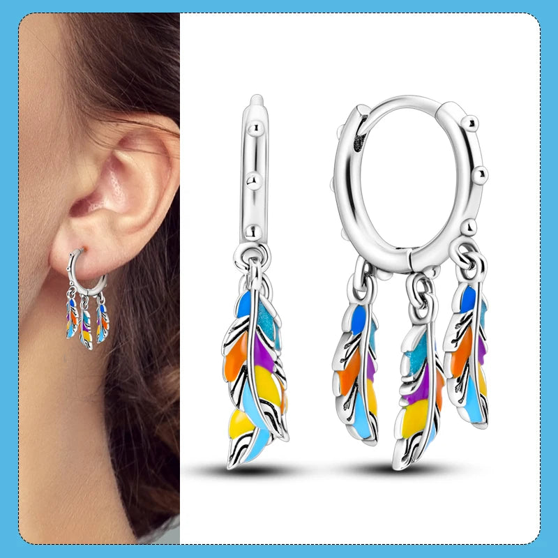 Hot Sale 925 Sterling Silver Heart Earrings Fit Original Charms Hoop Earrings For Wom alternate view