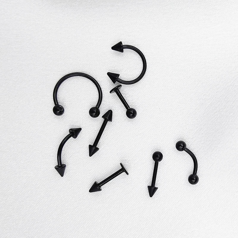 8PCS/Set Fashion Piercing Set Eyebrow Bar Lip Tongue Nose Pircing Stainless Steel Ear close-up view