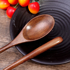 Long Handle Wooden Spoon Set | Natural Wood Soup Scoop for Cooking and Stirring close-up view