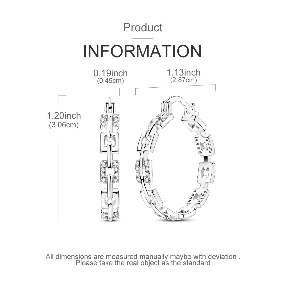 Orstarry S925 Sterling Silver Square Chain With Stone Inlaid Earrings Hoop Earrings additional angle