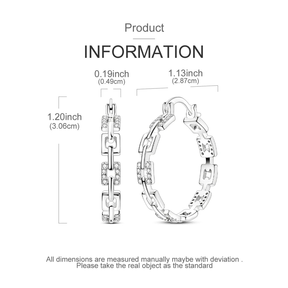 Orstarry S925 Sterling Silver Square Chain With Stone Inlaid Earrings Hoop Earrings additional angle