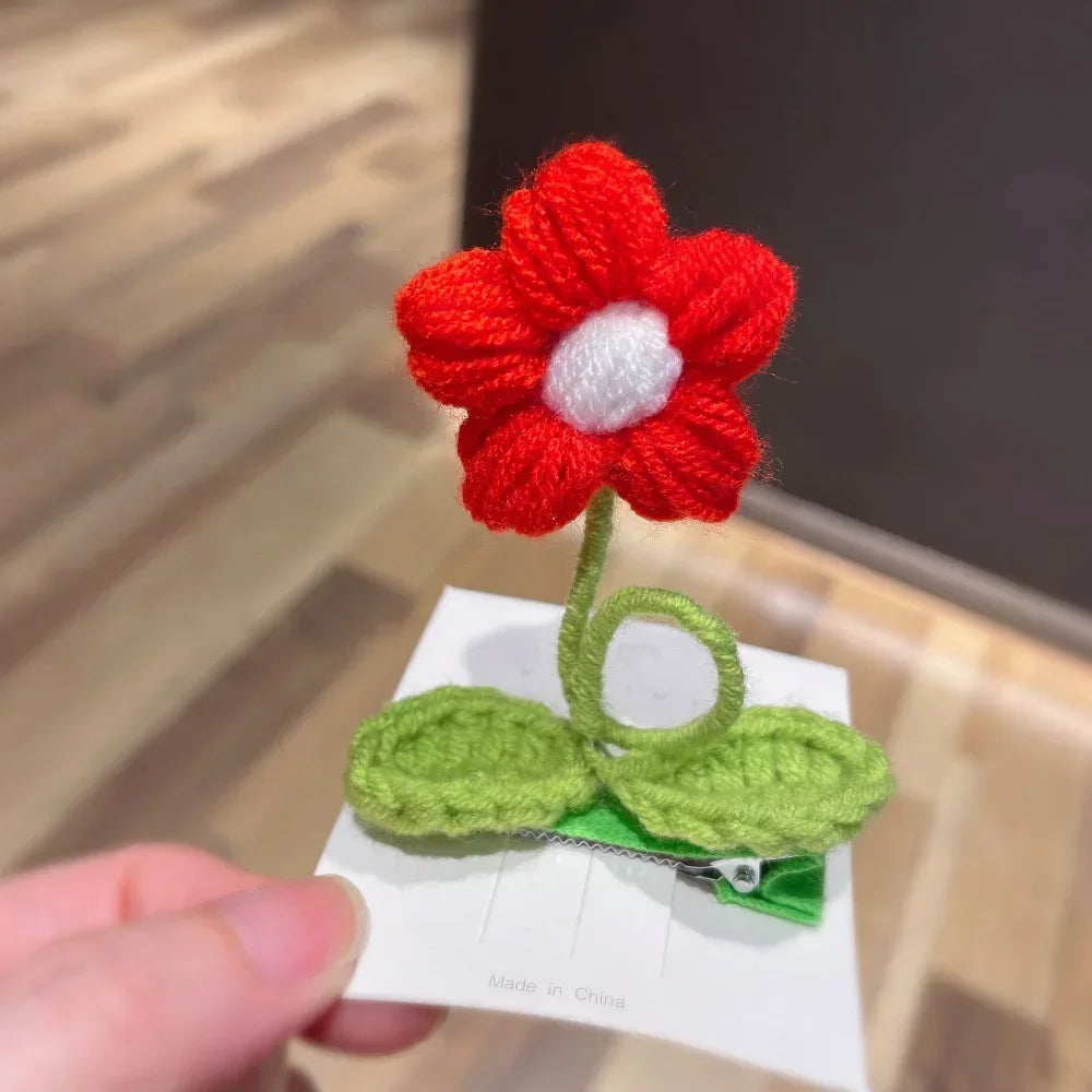 Handmade Knitting Wool Flower Alligator Hair Clips for Kids