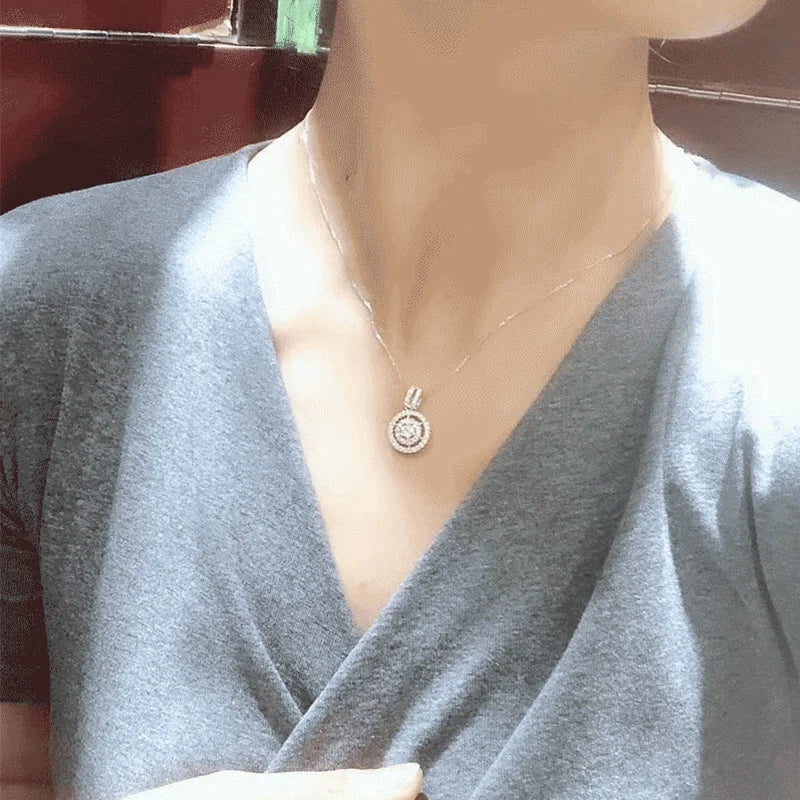 Huitan Circle Design Lady Pendant Necklace Silver Color Inlaid Shining CZ Elegant Wed lifestyle view
