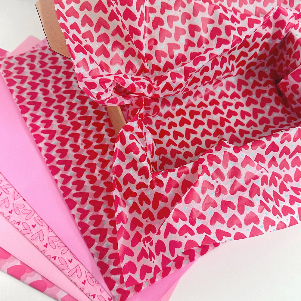 30 Red Heart Snowflake Gift Wrap Sheets | Wedding Valentine Birthday Packaging Paper detail view