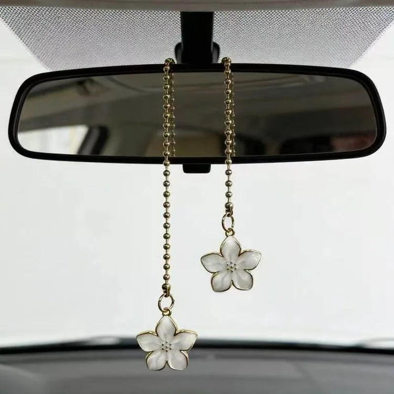 Pink Sakura Flower Rearview Mirror Pendant with Gold Chain alternate view