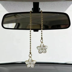 Pink Sakura Flower Rearview Mirror Pendant with Gold Chain alternate view