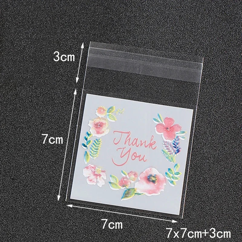 100pcs/lot Plastic Bags Thank you Flower Self-Adhesive Bags for Homemade Cookie Par additional angle