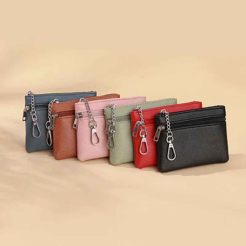 Mini Leather Card Wallet With Zipper | Compact Coin Purse for Women