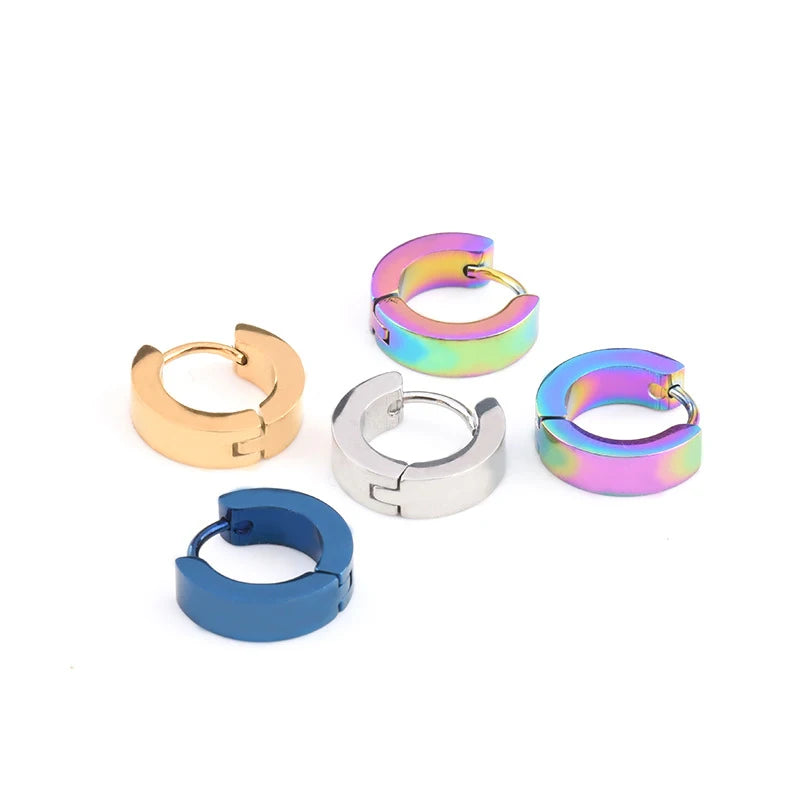 1/5 Pairs Men Women Punk Rock Stainless Steel Huggie Ear Circle Earring Piercing Push lifestyle view