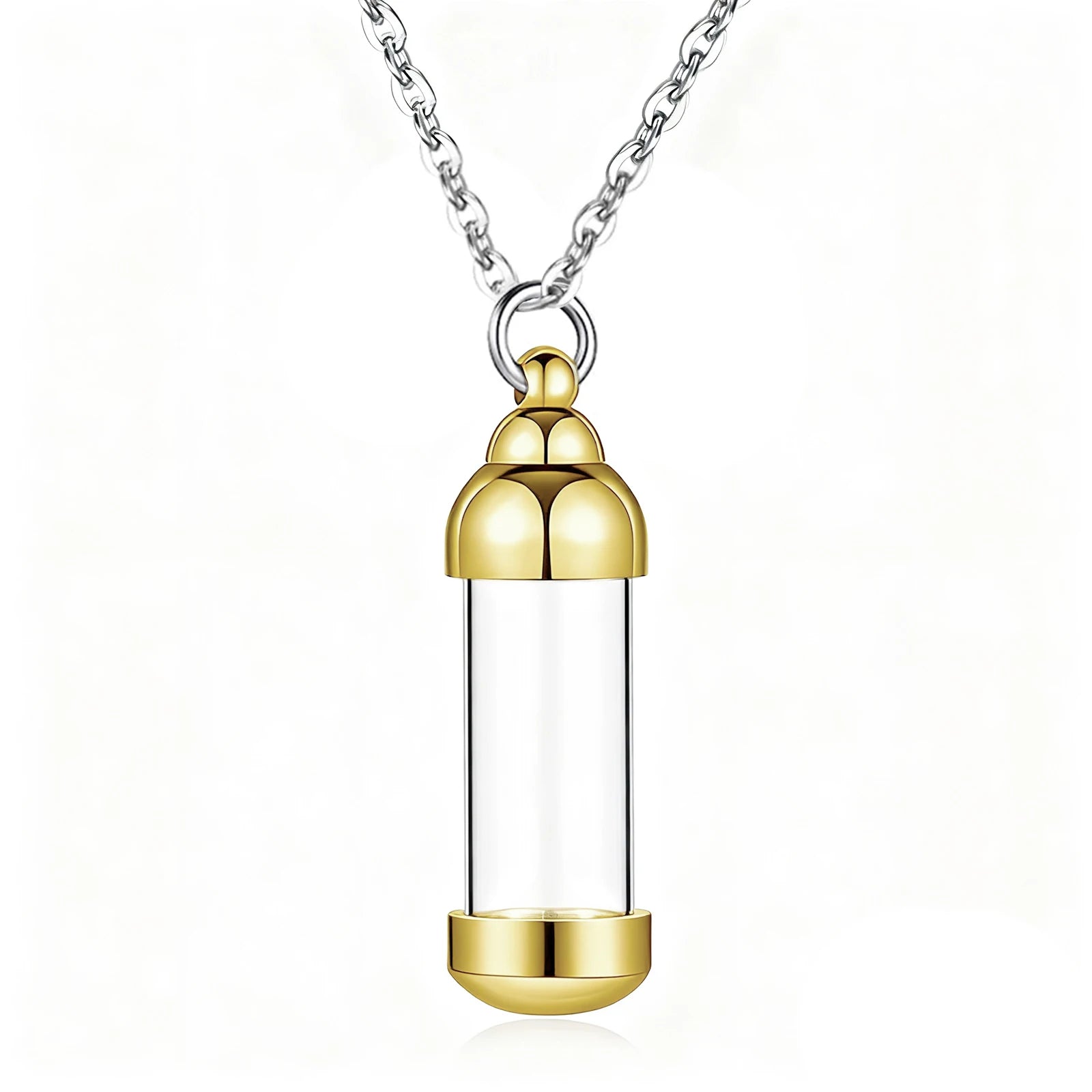 Vial Necklace for Ashes Small Glass Cremation Urn Container That Holds Fur Hair Pet A lifestyle view
