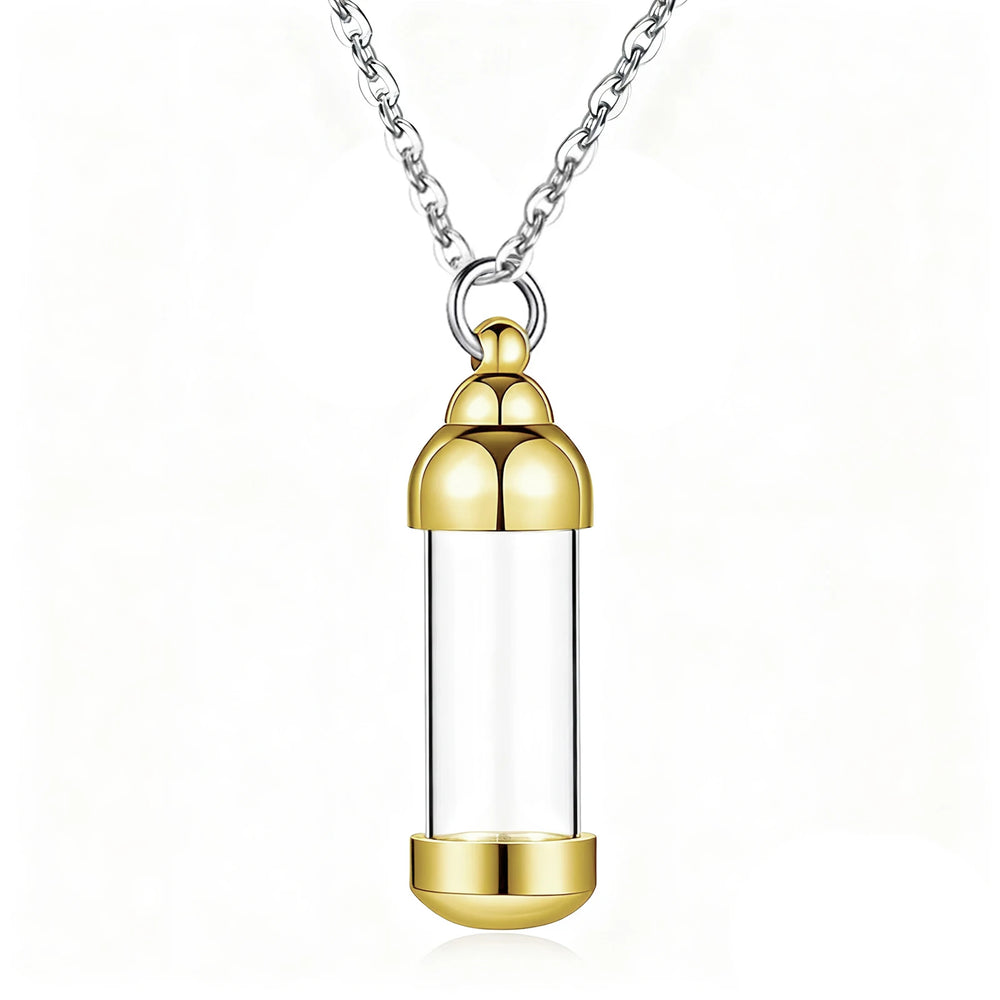 Vial Necklace for Ashes Small Glass Cremation Urn Container That Holds Fur Hair Pet A lifestyle view
