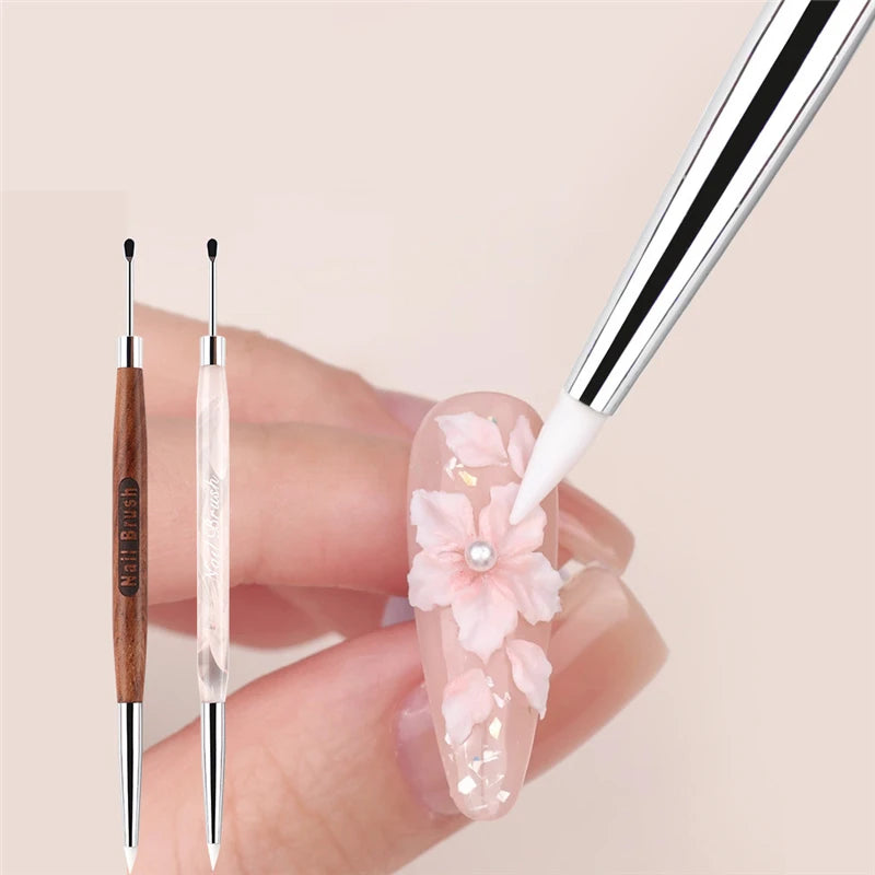 1/2Pcs Double Head Nail Art Brush Silicone Spatula Poly Nail Gel Pen Manicure Tip Extens detail view