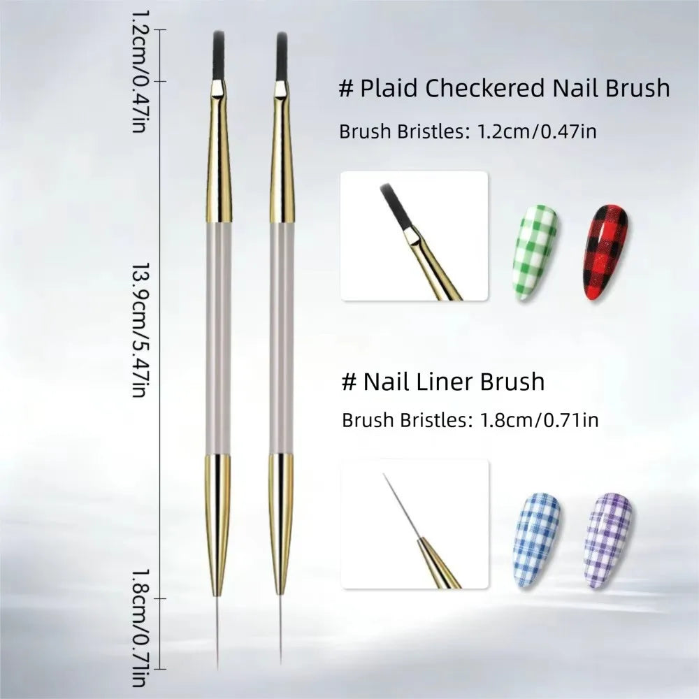 1/2/5Pcs French Plaid Nail Art Brush Set Ultra-Fine Liner Flat Brush for Grid Pattern lifestyle view