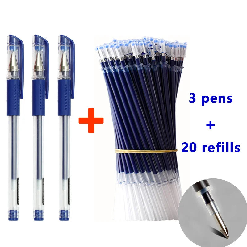 Pens Set Black Blue Red Refill Gel Pen Bullet Tip 0.5mm School detail view
