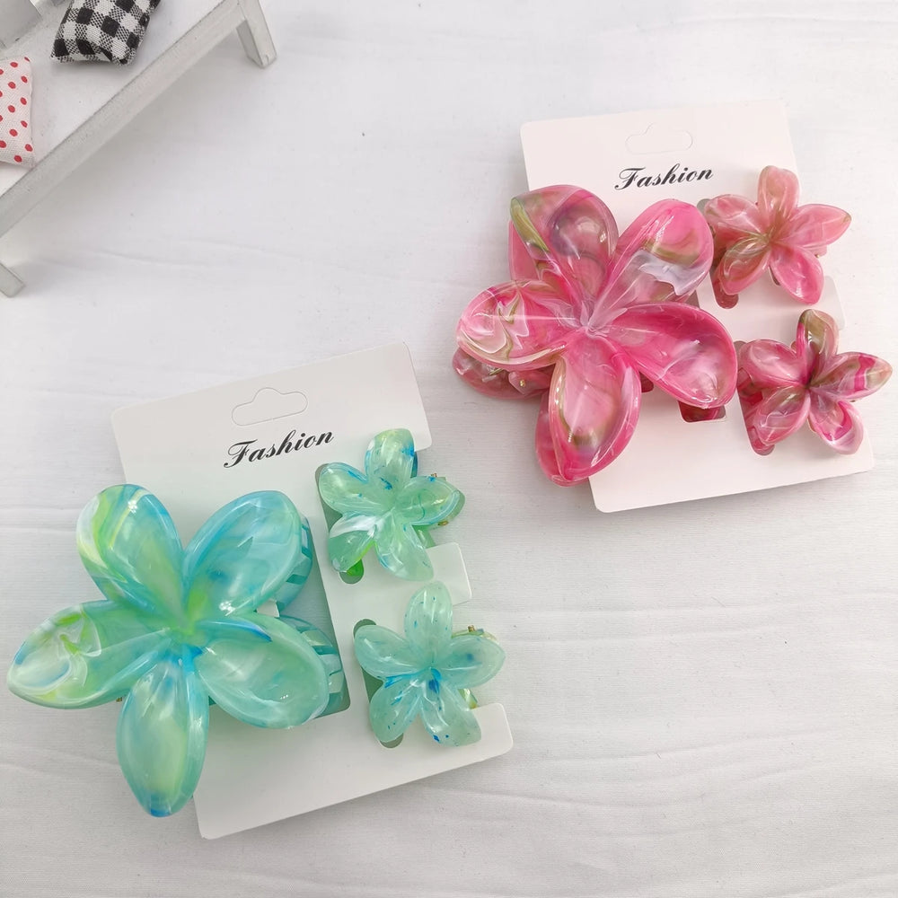 3/6/9/12PCS Hawaiian Gradient Flower Hair Claw Clip For Women Girl Fashion Plastic Non S detail view