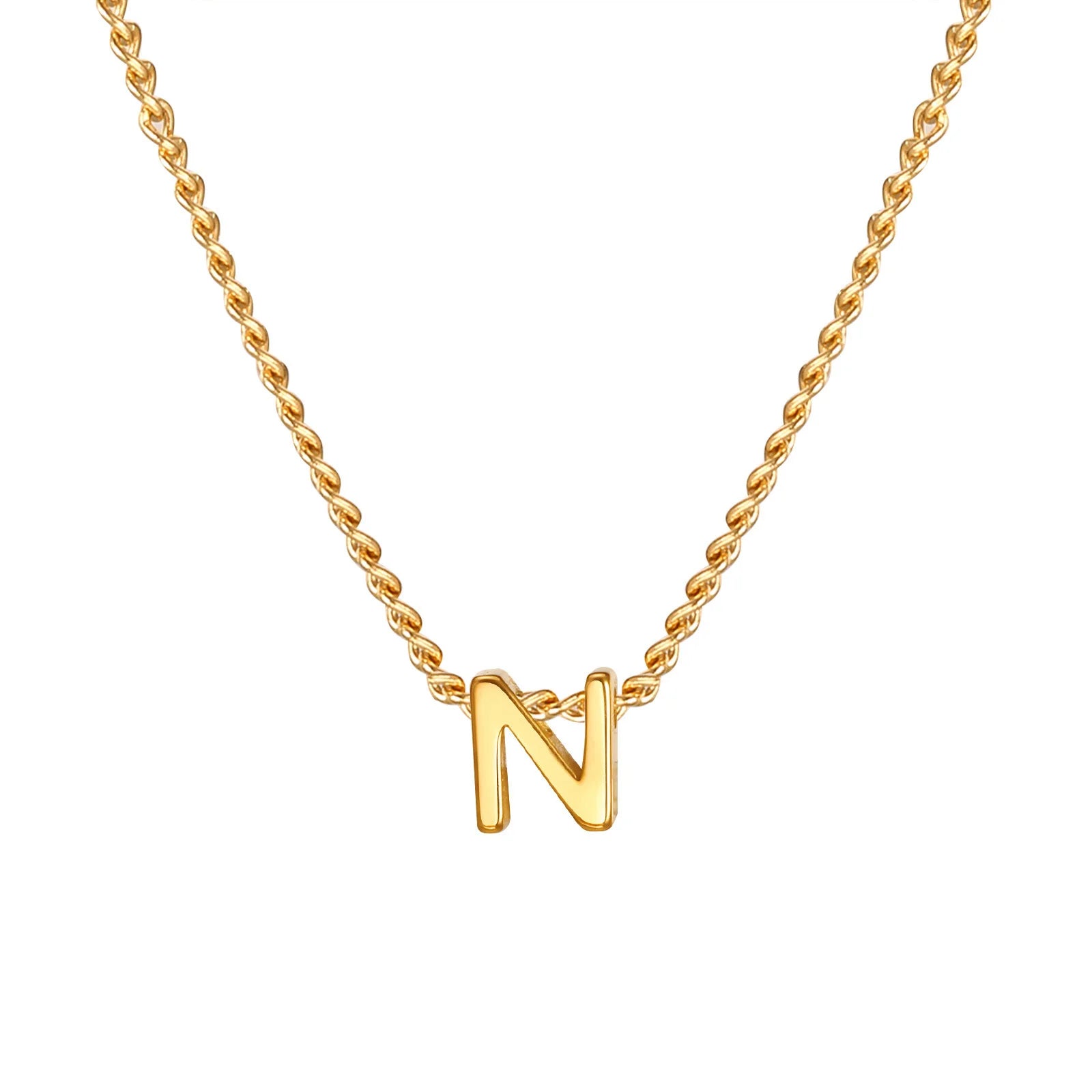 Vnox Chic Tiny A-Z Letters Necklaces for Women Girls, Gold Color Stainless Steel Initi close-up view