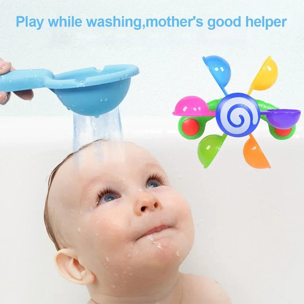 Rainbow Windmill Toddlers Bathing Sucker Water Spray Toy Colorful Waterwheel Baby Bath close-up view