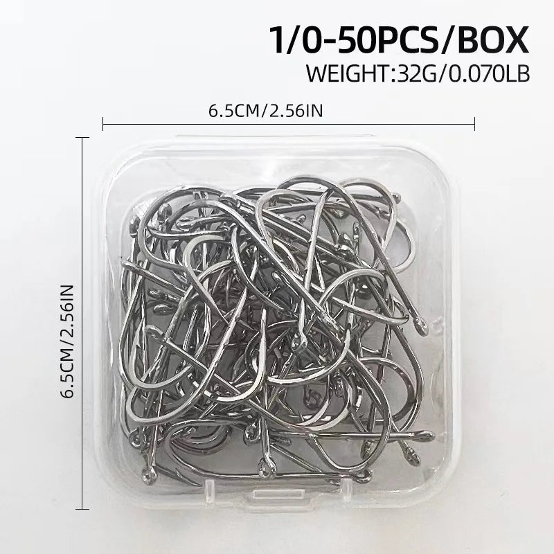 ShareShark 50pcs/box 92247 High Carbon Steel Fish Hook Long Handle with Barbed Curved lifestyle view