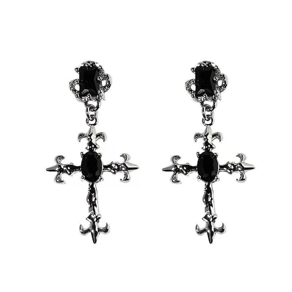 Yupsk Punk Fashion Black Crystal Stone Cross Drill Drop Earring for Women Girls Hal additional angle