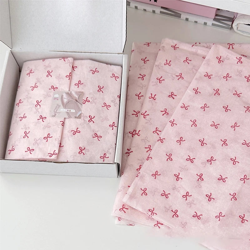 10 Pink Bow Snow Pear Wrapping Paper Sheets | Handmade Flower Bouquet Packaging lifestyle view