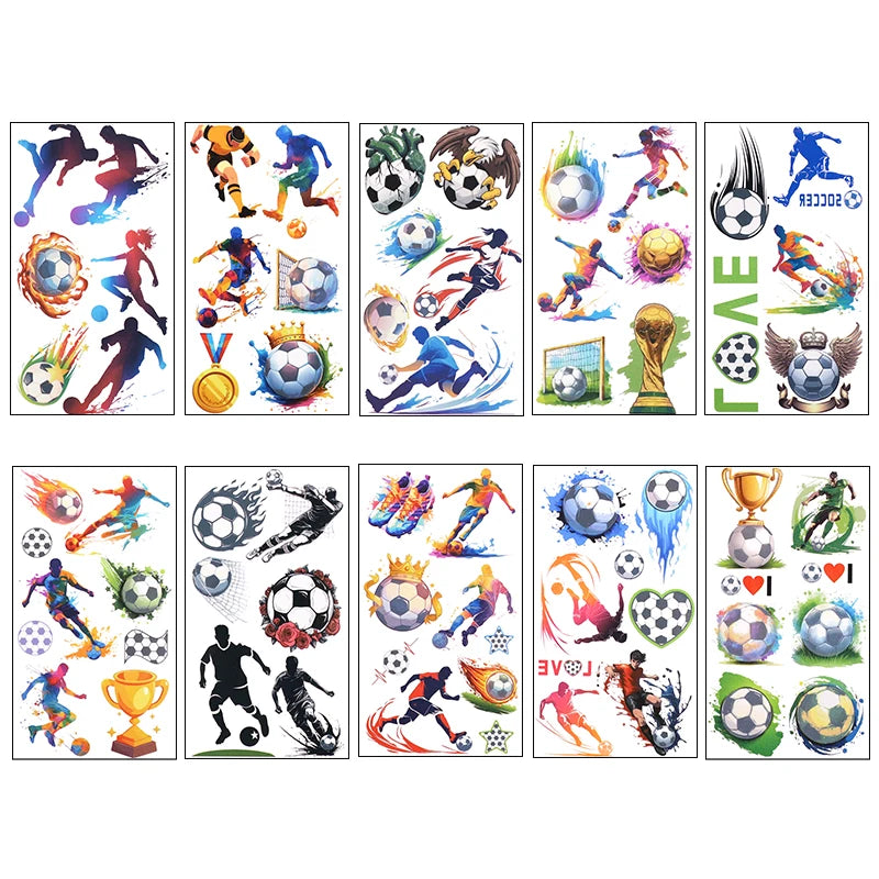 10pcs Soccer Temporary Tattoo Stickers Kids Boys Birthday Party Favors Sport Football alternate view