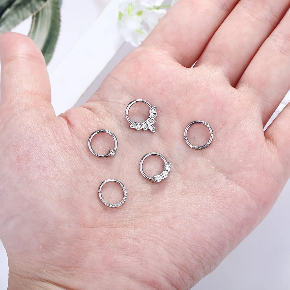 1-5pcs 16G Fashion 316L Stainless Steel CZ Hinged Septum Clicker Nose Hoop Rings,Daith H detail view