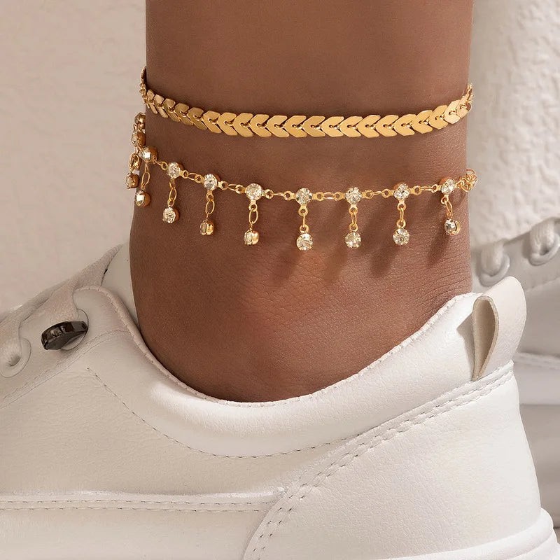 Boho Anklet Foot Chain Summer Bracelet Tassel Star Crystal Pendant Charm Anklet Sandals detail view