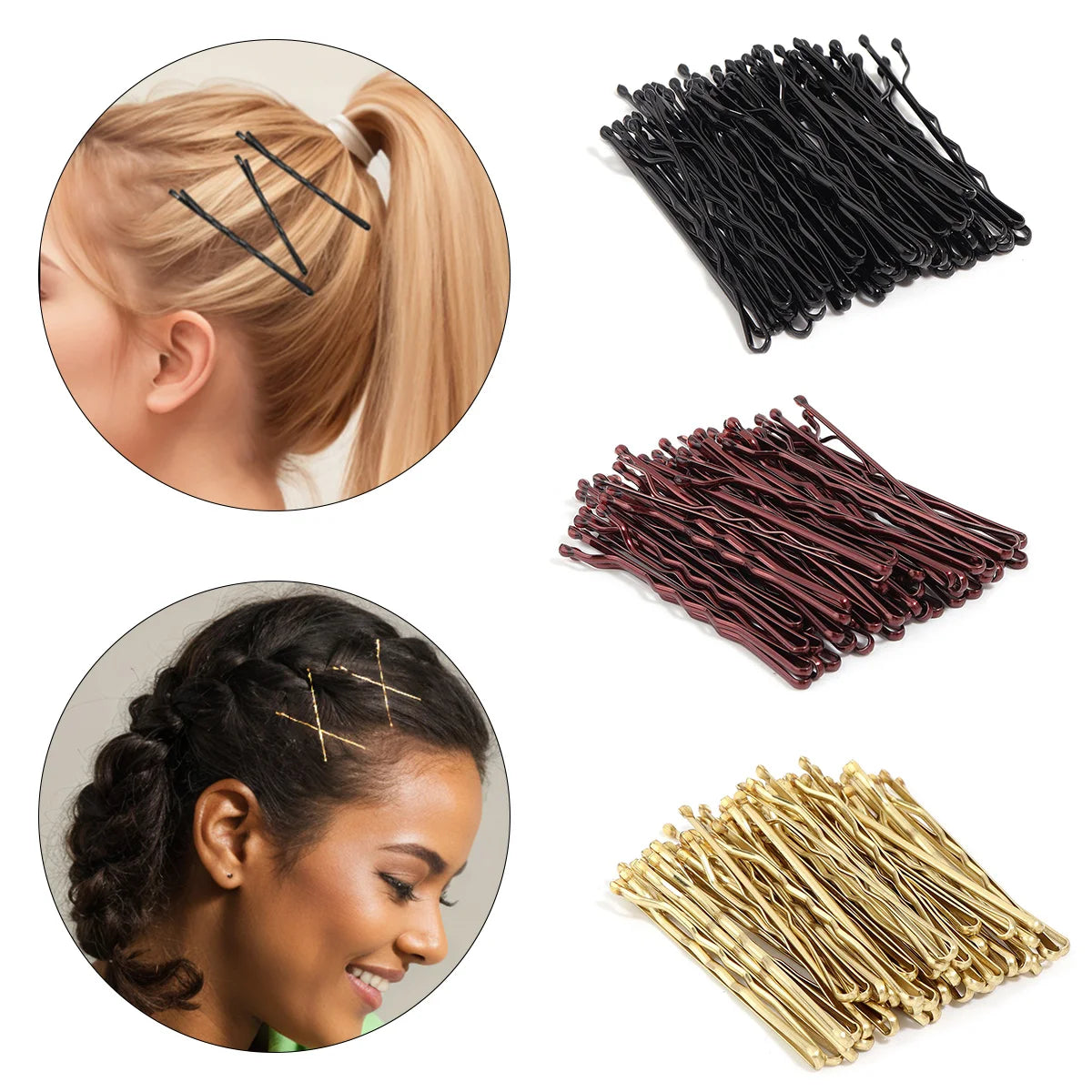 50pcs/lot 5cm U Shaped Metal Hairpins Waved Hair Clips Black Simple Bobby Pins Barrettes detail view