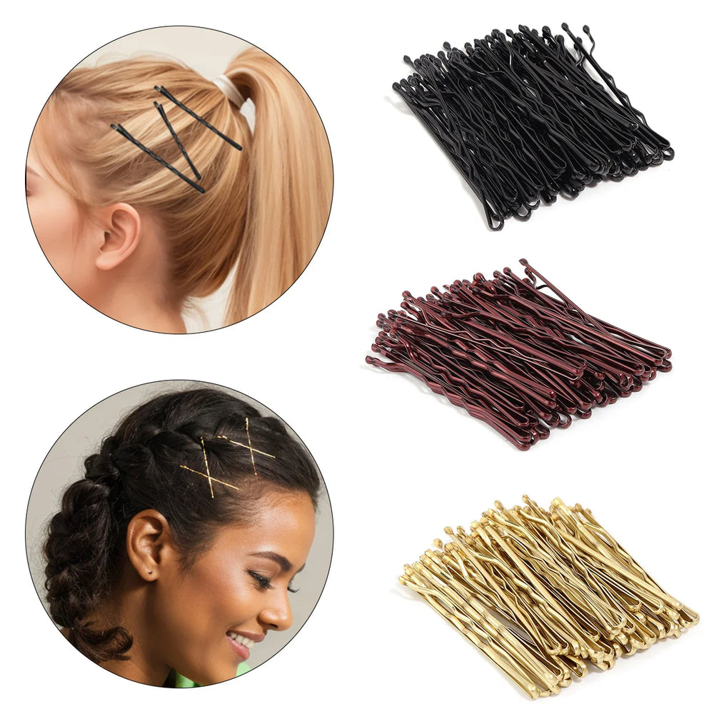 50pcs/lot 5cm U Shaped Metal Hairpins Waved Hair Clips Black Simple Bobby Pins Barrettes detail view