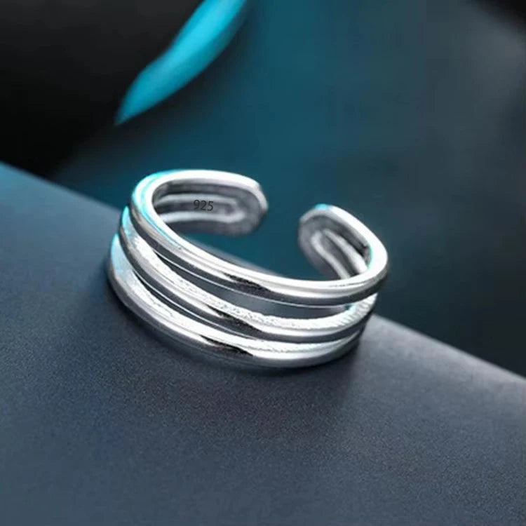 PANJBJ 925 Sterling Silve Multilayer Irregular Geometric Ring for Women Simple Charm Retro Jewelry Gift