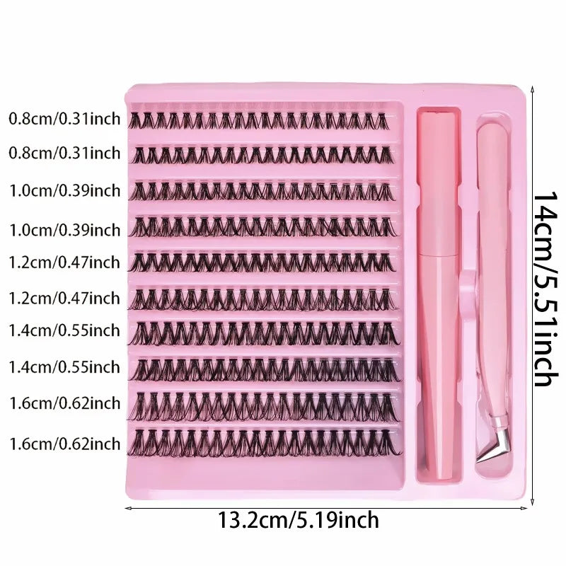 DIY Lash Extension Kit 200pcs Lash Clusters With Bond Lashes Kit Cluster Lashes D Curl close-up view