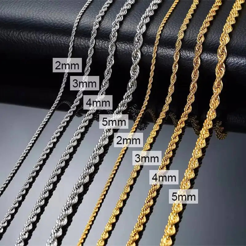 Vnox Twist Rope Chain Necklace for Men Women | Waterproof Stainless Steel Unisex Chain close-up view